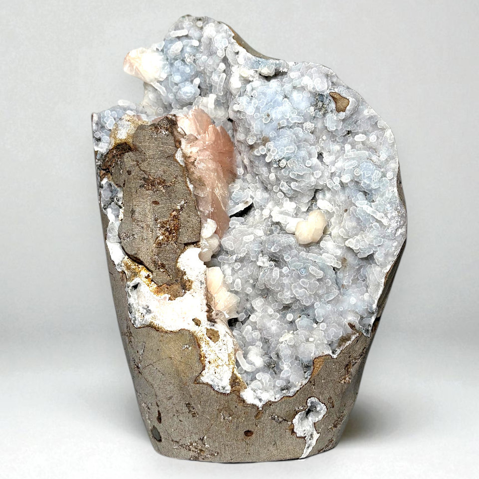 Stilbite on Chalcedony Geode specimen, view 1 of 4
