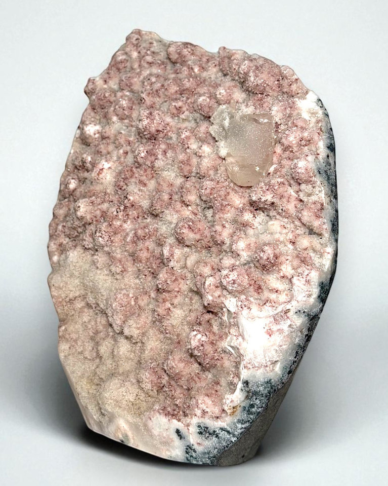 Pink Stilbite on Chalcedony Geode specimen, view 1 of 4